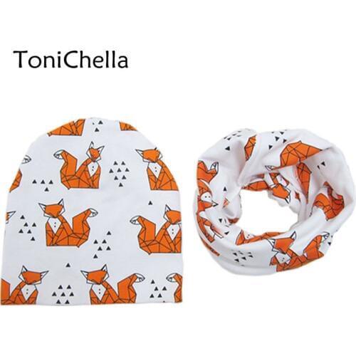 Cute Kids Baby Cotton Saliva Lunch Bib Cotton Scarf And Cat Pattern Fox Bear Eagle Bibs Cap Set BB0159