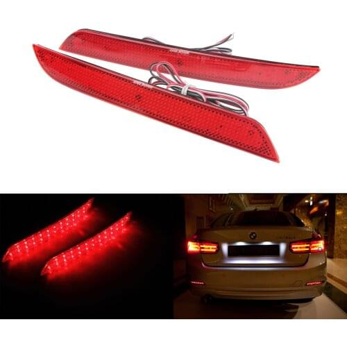 ANGRONG 1 Pair 2x LED Rear Bumper Reflector Tail Stop Brake Light Lamp For BMW F30 F32 F34 F36 Red Lens