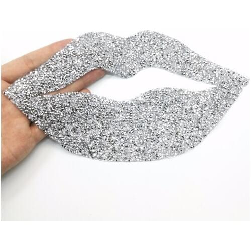 Hotfix Rhinestone Iron On Patch Lip Motif DIY Crystals Patches Rhinestone Hot fix Strass Appliques For Clothing