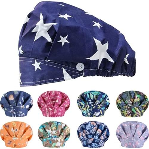 Unisex Fashion Convenient With white buttons Work Hat Casual Unisex Scrub Cap Cartoon Cotton Printing Casual Adults Gourd hat