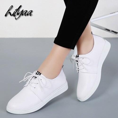 Spring Genuine Leather Woman White Loafers Female Fashion Sneakers Autumn Casual Cowhide Flats Classical Sneakers Women Loafers