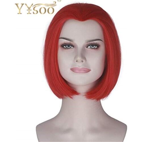 YYsoo The movie Cosplay Wig Synthetic Women Girls Short Straight Wig Hot Red Color Cosplay Wig Halloween Used Short Bob Cut Wig