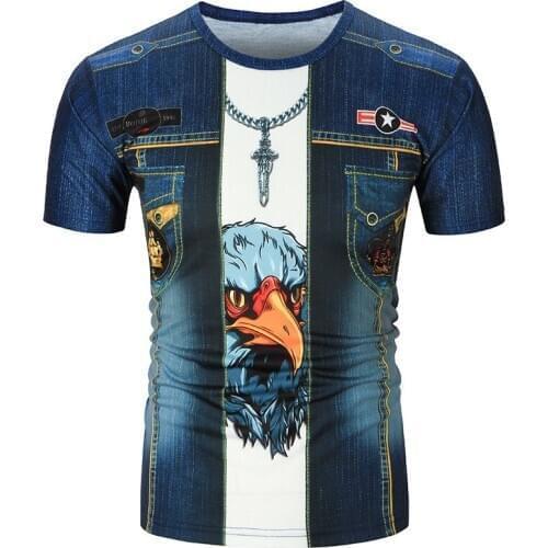 Funny denim Eagle head T shirt Men Skeleton tshirt Punk Rock Tshirt leather jacket T-shirts 3d Print tshirt Vintage Men Clothing