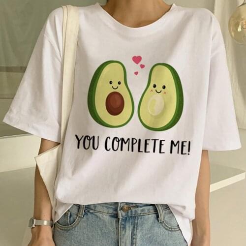Summer T-Shirt Women Lucky Avocado Cat Pattern Shirt Womens Harajuku Tee Vegan Cute Tops Funny Cartoon Cute