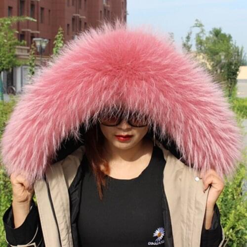Extra Large Real Raccoon Fur Collar Womens Parka Coat Hood Natural Fur Collar Winter Warm Real Fur Shawl Ladies Fur Scarves