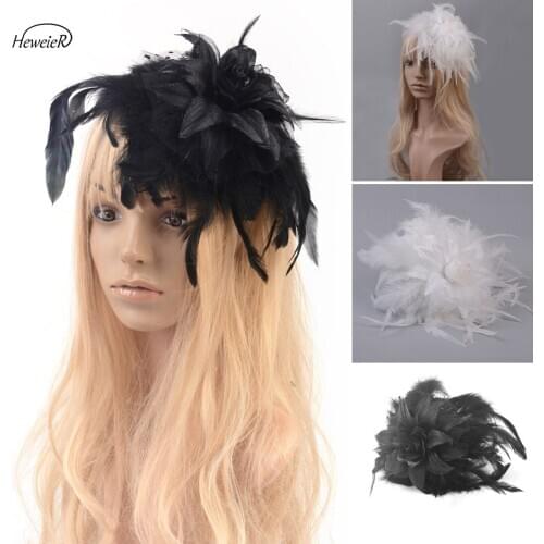 Handmade Lady Bridal Feather Rose Fascinator Derby Hat Headband Wedding Cocktail Party Hair Jewelry Band Headdress Hairpin