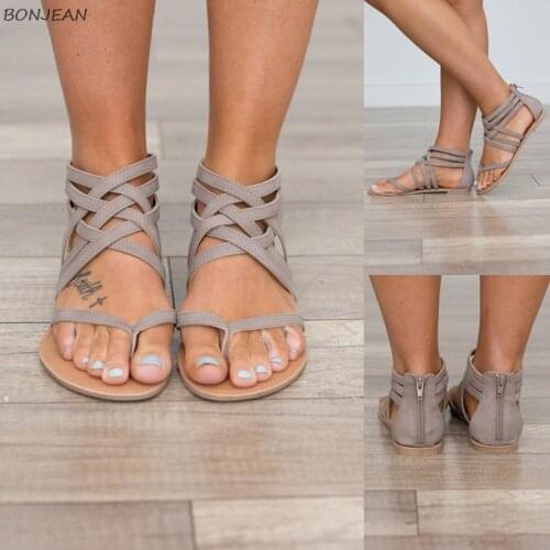 2020 Summer New Rome Womens Sandals Fashion Moven Flat Solid Zipper Ladies Shoes Casual Cozy Beach Womens Sandals Big Size