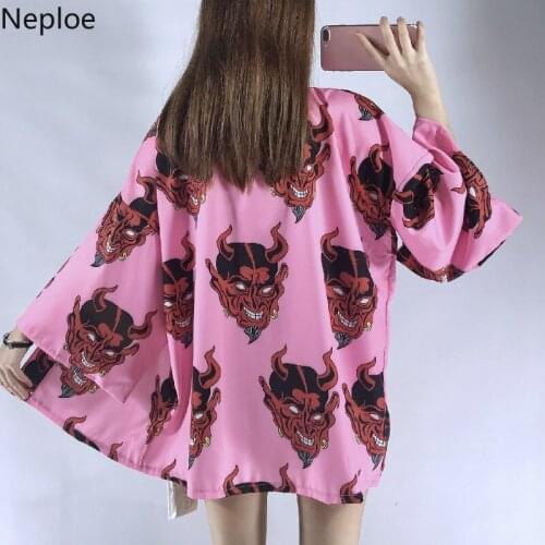 Neploe Japanese Kimono Cardigan Women Shirt Plus Size Female Blouses Harajuku Punk Purple Pink Coat Summer Beach Outwear 38593