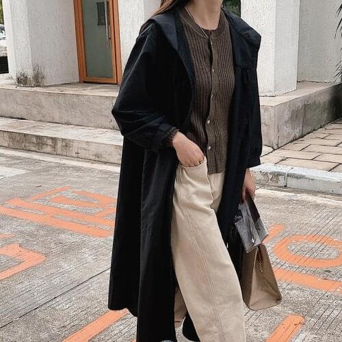 Spring new loose thin solid color Lapel hooded bubble sleeve single loose dress women fashion korean fashion coat women