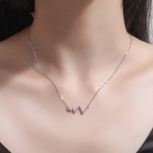 Wavy Heartbeat Cubic Zirconia 925 Sterling Silver Sweater Clavicle Chain Necklace For Women Luxury Korean Dainty Jewelry SN2307