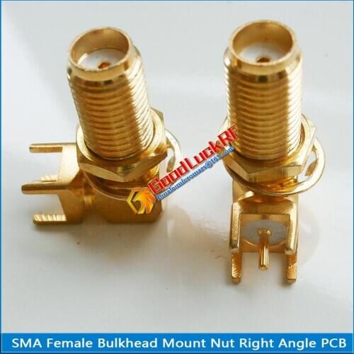 1X Pcs RF Connector SMA Female Jack 90 Degree Right Angle O-ring Bulkhead Panel Mount Nut Solder Square PCB Plug Brass GOLD
