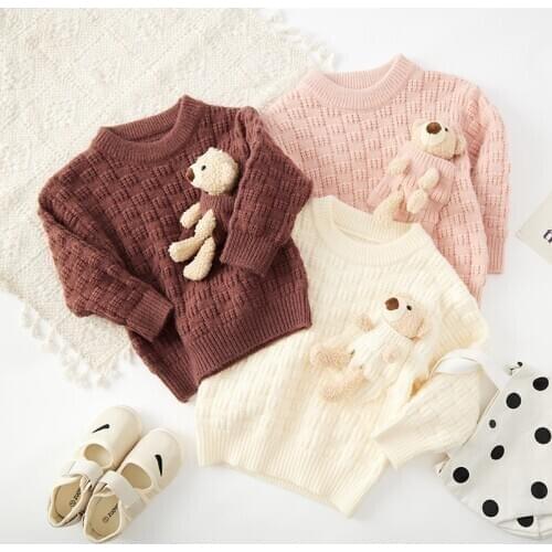 2020 Autumn Winter Baby Girls Boys Kids Knitted Sweaters Clothes Long Sleeve Pullovers Sweater Warm Cute Bear Tops 2-10Y