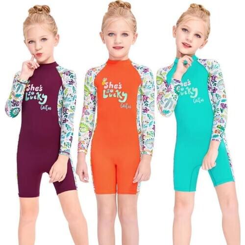 2021 New Kids Girls Quick Dry Sunscreen Wetsuit Swimwear Long Sleeve Short Pants Swimsuit Keep Warm Diving Suit Beach Suits