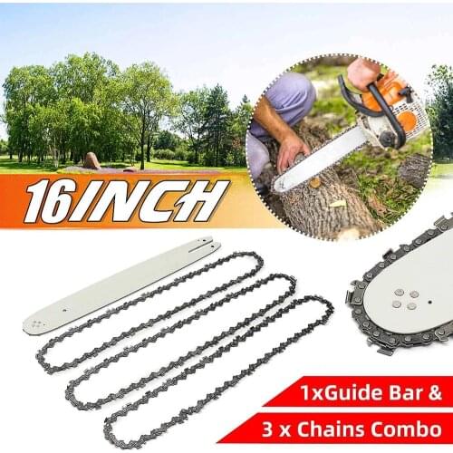 4Pcs 16 Inch Alloy Steel Chain Saw Guide Bar With 3pcs Chains For STIHL 009 012 E180 MS180 Models Running 3/8LP Pitch 050 Gauge