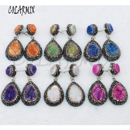 5 Pairs geode druzy earrings drop shape earrings jewelry earrings mix colors wholesale jewelry 4881