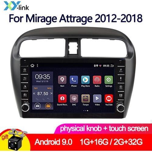 Car Multimedia player 9" 2+32G Android 9.0 knob Radio For Mitsubishi Mirage Attrage GT G4 2012-2018 GPS Navigation Stereo camera