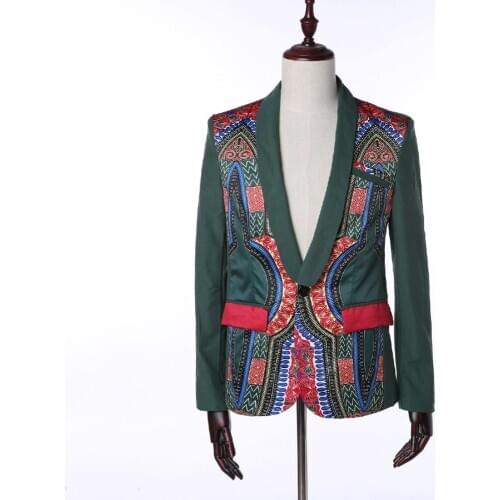 African Print One Button Blazer Jacket Men 2020 Brand Shawl Collar Slim Fit Mens Blazers Party Casual Men African Clothes Blazer