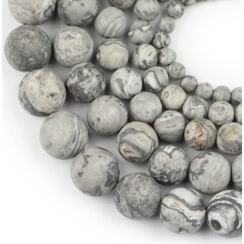 HGKLBB Matte Gray Natural Map Jaspers Stone Round Spacer Loose Beads For Jewelry making 4/6/8/10/12MM DIY Bracelet Accessories