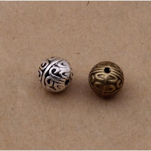 50pcs/lot Antique Bronze Loose Charm Beads Round Metal Spacers Beads fit DIY Charm Bracelets Jewelry Making Findings