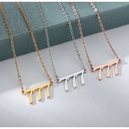 Angel Number Necklaces For Women Men Gold Stainless Steel Neck Chain 222 333 444 888 999 Angel Number Necklace Punk Jewelry 2021