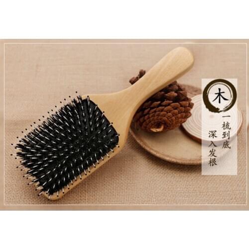 CestoMen 100% Boar Bristle Paddle Brush Cushion Wood Hair Massage Brushes For Detangle Hair Styling Tools Anti Static