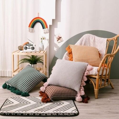Nordic Style Decorative Pillows Case Handmade Knitted Geometric Cushion Cover Tassels Living Room Sofa Bed Pillowcase 45*45CM
