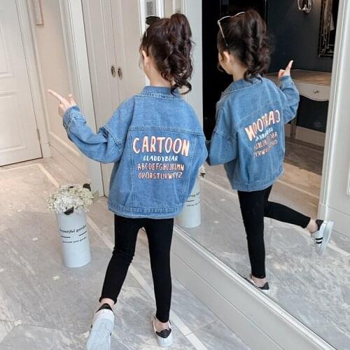 Teen Girls Coat Denim Jacket For Kids Fashion Coats Children Clothing Autumn Girls Clothes Outerwear Cartoon Jean Jacket 6 8 10Y