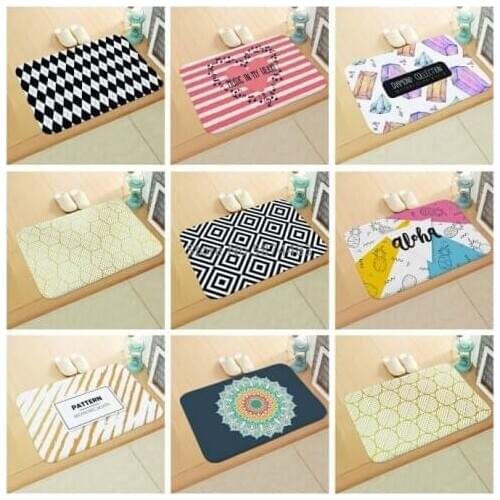 Flannel Printing Geometric Pattern Floor Mat Bedroom Bathroom Home Absorbent Non-slip Carpet Floor Mat Wholesale Custom
