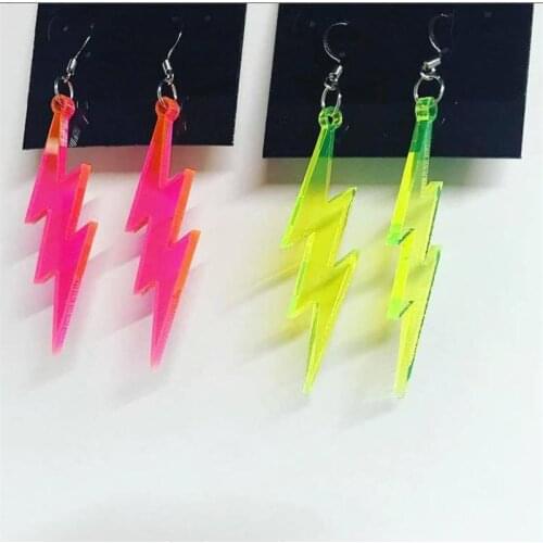 Fluorescent Neon Acrylic Lightning Bolt Earrings | 80s jewelry | 80s fashion | Blacklight Reactive