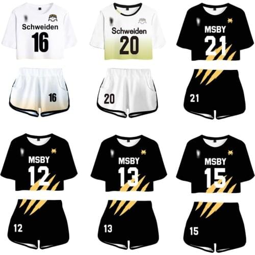 Haikyuu Hinata Shoyo MSBY 21 Cosplay T-shirt Shorts Two Piece Sets Women 3D Karasuno Koukou High School Uniforms Shorts Sleeve