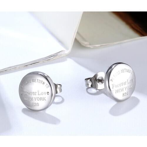 Classic Design Carved Forever Love Round Bean Stud Earring For Women Stainless Steel Top Quality Women Jewelry Earring Love Gift