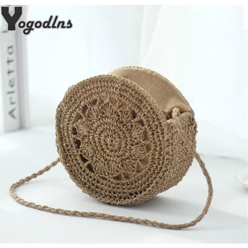 Round Women Hollow Straw Crossbody Bags Handmade Woven Beach Shoulder Bag Female Casual Knitting Summer Travel Handbag Purse