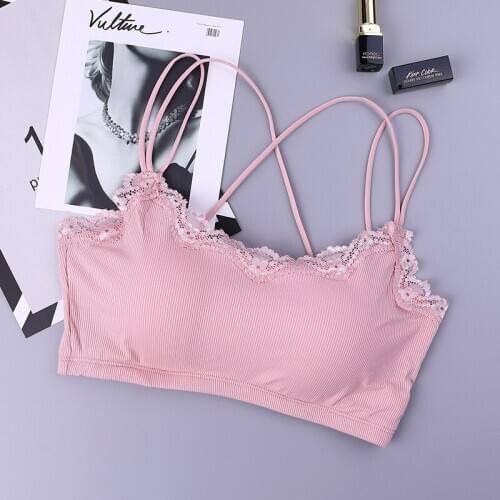 Lace beauty back wrapped chest sexy girl underwear no steel ring bra cross strap tube top 12-120 Years Adolescente Lingerie