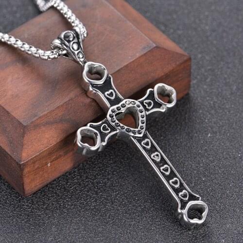 Fashion Christian Cross Mens Womens Heart Design Pendant Necklaces Stainless Steel Silver Color Necklace Jewelry