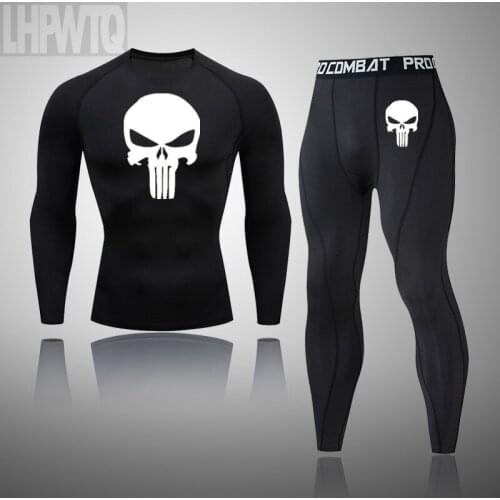 Mens Skull Running Thermal Underwear Fitness Sportswear Athletic Physical Training Men Clothes Sports Suits Jogging Rashguard