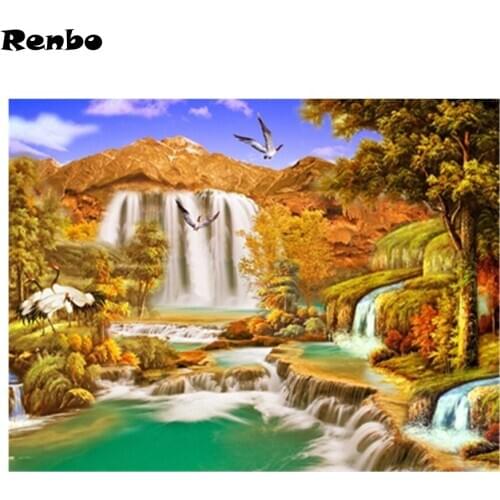 Full Diy diamond painting kit 3D cross stitch Square Diamond embroidery Waterfall Autumn Natural landscape Diamond Mosaic Crafts