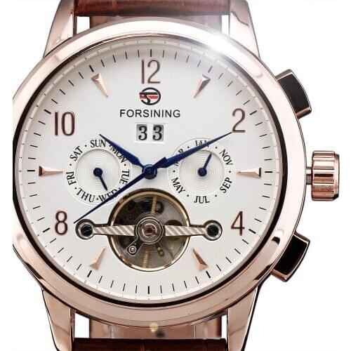 New Fashion Luxury Brand FORSINING Rose Gold Men Watch Automatic Mechanical Watches Hollow Men Tourbillon Mechanical Watch Gift