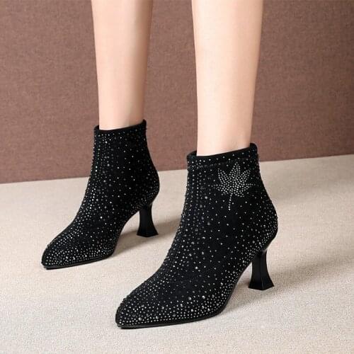 Sexy elastic fabric Boots 2020 new fashion Boot High Heels For Women Fashion Shoes Autumn Ankle Rhinestone Boots Booties Female