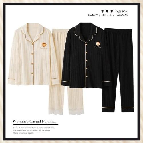 Mens and womens pajamas spring and autumn womens long-sleeved trousers pure cotton mens new home service casual two-piece su