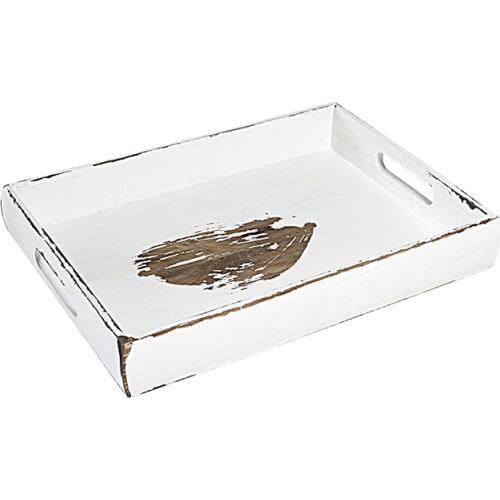 Wood handle tray vintage white with return to the ancients handmade marks cake tools jewelry storage holders bread plate