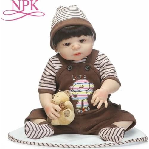 NPK 55cm full silicone sumilation newborn baby boy with black pasted hair silicone reborn baby doll gifts and toys for kids