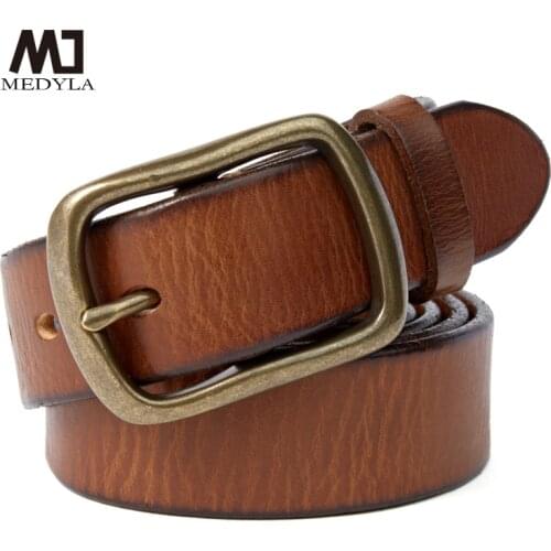 Mens Belt Genuine Leather Casual Copper Buckle Cow Leather Vintage Fashion Youth Head Leather Wide Pants Belt 21404