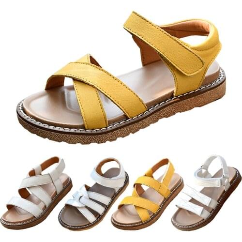 Genuine Leather Real Girl Sandals Gladiator Roman Summer Children Beach Shoes Water Shoes Trend Kids Sandals 2021 Soft Fashion