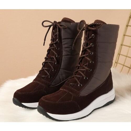 Fashion Women Winter Short Boots Waterproof Non Slip Footwear Ladies Snow Boots Soft Soled Lace Up Suede Fur Shoes Black Brown