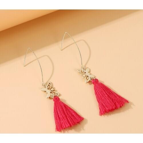 TONGKWOK Bohemia Exaggeration Dangle Earrings For Women Silk Thread Tassel Metal Long Chandelier Earrings # 142886