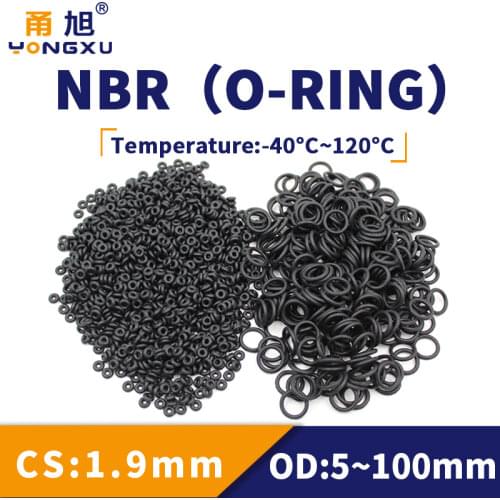 NBR O Ring Seal Gasket Thickness CS1.9mm OD5-100 Oil and Wear Resistant Automobile Petrol Nitrile Rubber O-Ring Waterproof Black