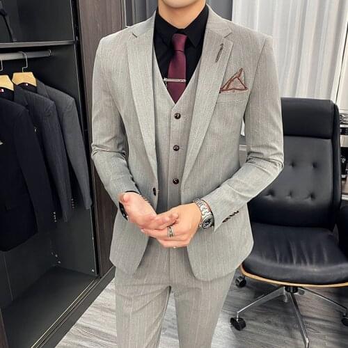 Plus Size S-7XL( Jacket + Vest + Pants ) Men Wedding Suit Blazers Slim Fit Suits for Mens Costume Business Formal Party Smocking