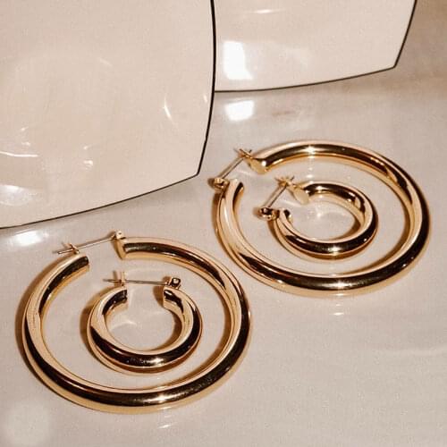 Thick chunky gold hoop earrings stainless steel for women ins popular earrings 2020
