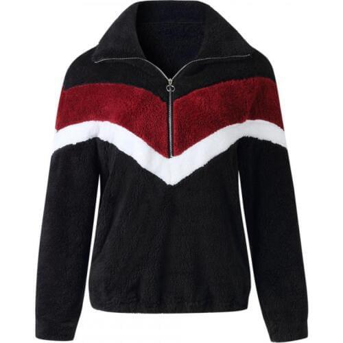 Zuolunouba Autumn winter ladies fashion black color Mixed colors pullover zipper decorative geometric pattern short coat women