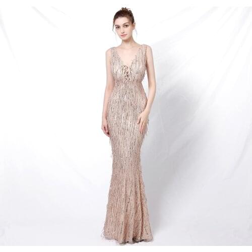 Gorgeous Tassel Beading Sequins Full Length Bling Celebrity Dresses Women Sleeveless Luxury Evening Party Gowns Robe De Soiree